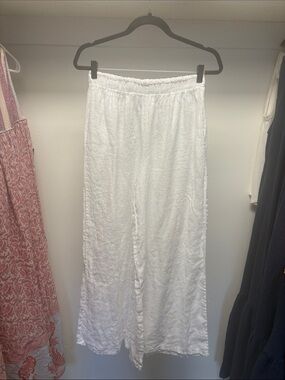 White Wide-Leg Linen Pants